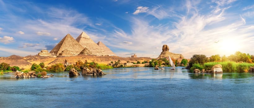 Amazing Aswan landscape on the way to The Great Sphinx and Pyramids of Egypt.