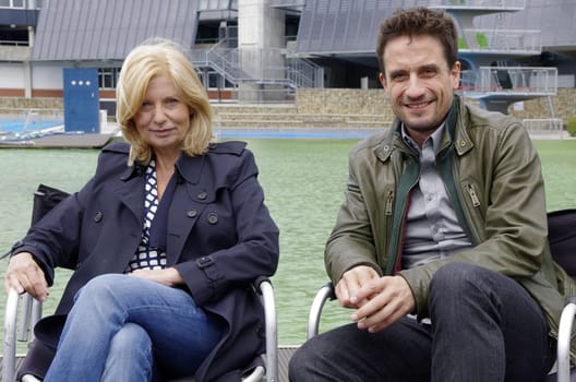 Sabine Postel,Oliver Mommsen,actor,tatort Shooting start Radio Bremen 16.6.2015 in the stadium-bath of the Bremen Weser-Stadion