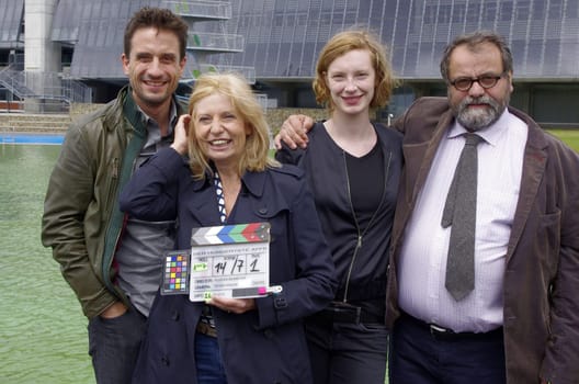 Oliver Mommsen,Sabine Postel,Luise Wolfram,Matthias Brenner,Tatort Drehstart Radio Bremen 16.6.2015 in the stadium bath of the Bremen Weser Stadium