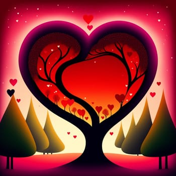 Tree like heart. Valentines Day theme created with Generative AI technology.