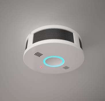 Smoke detector on the room ceiling. 3D illustration.