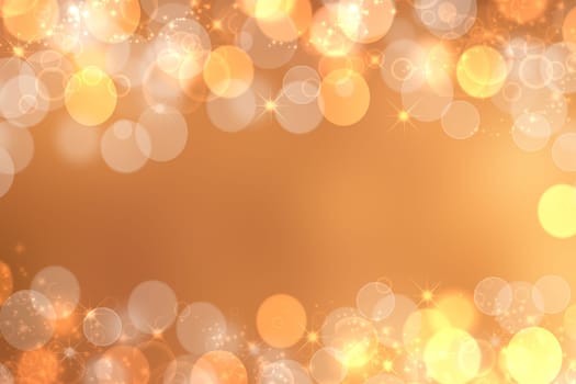 Abstract festive gold yellow glitter sparkle confetti background texture with stars and a frame. Made for party, valentine, wedding, invitation or other holidays. Card concept.
