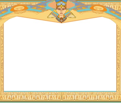 vintage card - decorative frame with hieroglyphs and egyptian queen