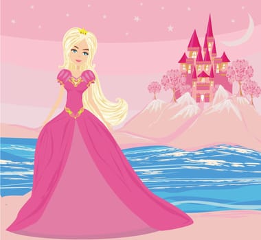 Beautiful queen in front of her castle
