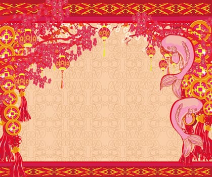 Japanese koi vintage frame, Chinese New Year card