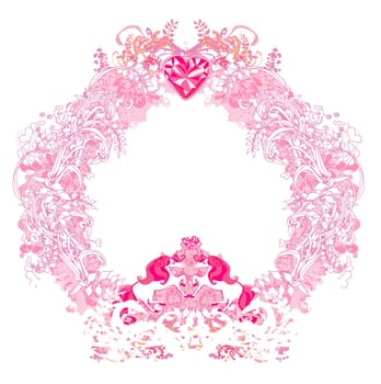 Beautiful unicorns, ornamental floral frame