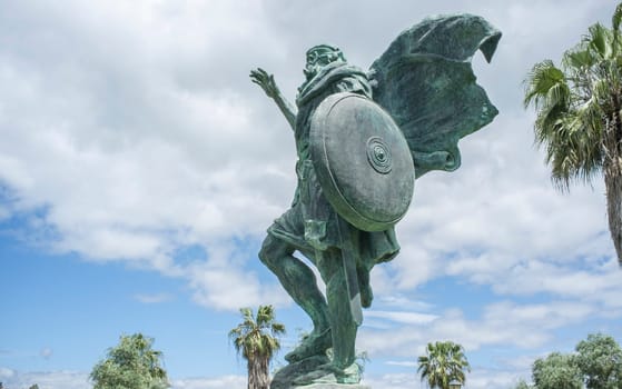 Badajoz, Spain - April 4th, 2020: Ibn Marwan statue founder of Badajoz, Extremadura, Spain. Sculpted by Estanislao Garcia, 2003