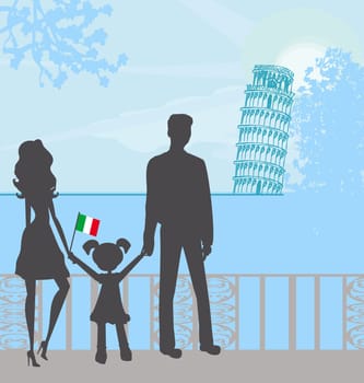 silhouette of a happy family on Pisa trip