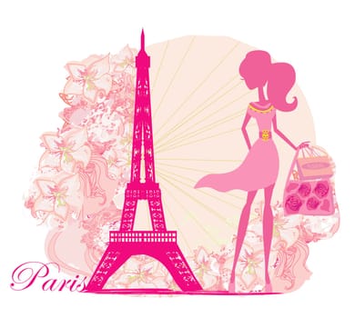 Women Shopping in Paris - decorative floral banner