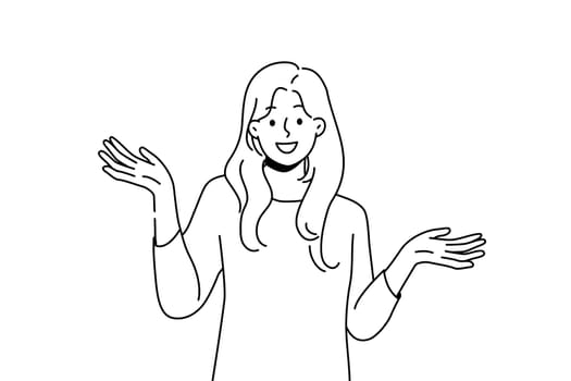 Smiling young woman with confetti have fun celebrating. Happy girl enjoy party or celebration. Vector illustration.
