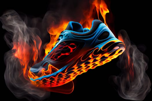Sneakers on fire.  Burning shoes.  Generative AI.