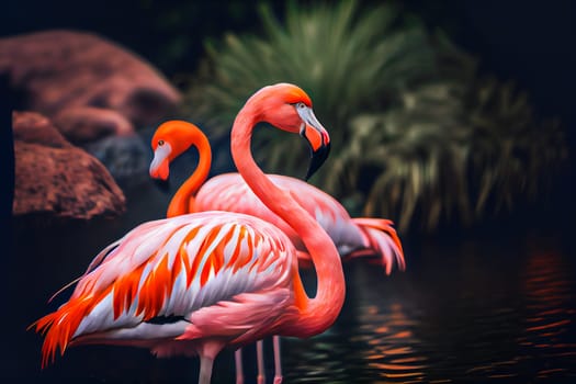 Flock of Pink flamingos.  Generative AI.