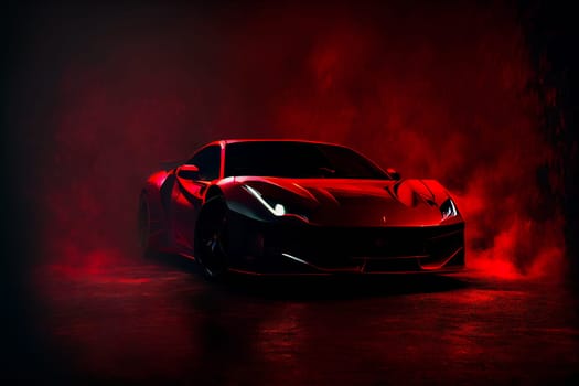 Red fast sports car.  Futuristic sports car  concept.  Generative AI.