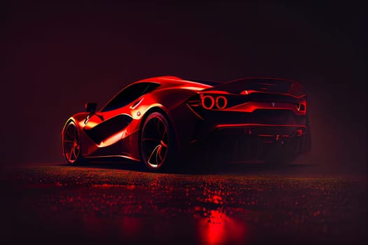 Red fast sports car.  Futuristic sports car  concept.  Generative AI.
