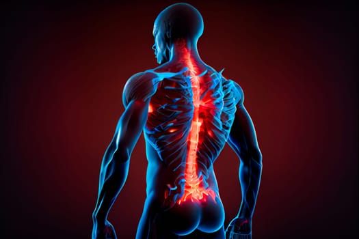 A man having acute pain in the back.  Generative AI.