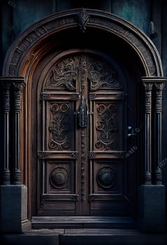 Beautiful Wooden Door. Generative AI.