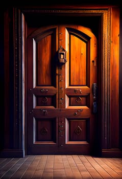 Beautiful Wooden Door. Generative AI.