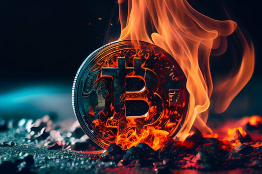 Bitcoin crypto currency burning under fire.  Generative AI.