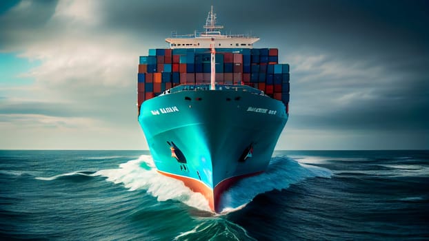 Cargo Ship Sailing In To The Sea.  Generative AI.