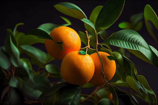 Citrus oranges grow on tree.  Generative AI.