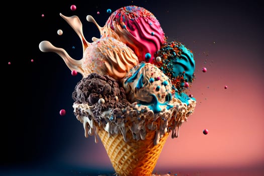 Colorful ice cream background.  Image created with Generative AI technology