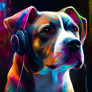 Dog with headphones.  Generative AI.