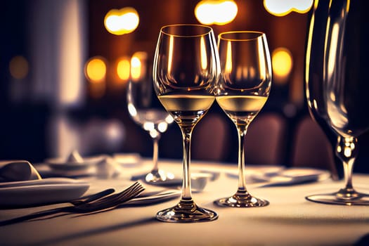 Empty Glasses Set In Restaurant.  Generative AI.