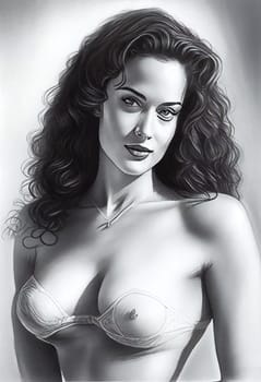 Female Silhouette. Portrait Of Beautiful Woman. Hand-Drawn. Drawing In Pencil.  Generative AI .