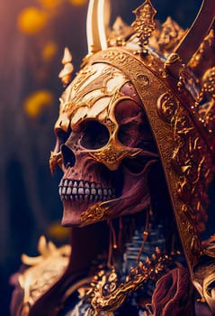 Gothic horror dark scene with skull. Dark fantasy.  Generative AI.