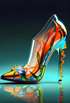 Glass high heel shoe.  Image created with Generative AI technology.