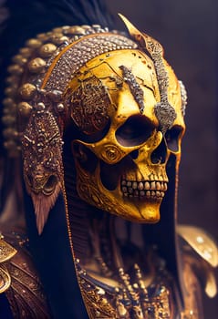 Gothic horror dark scene with skull. Dark fantasy.  Generative AI.