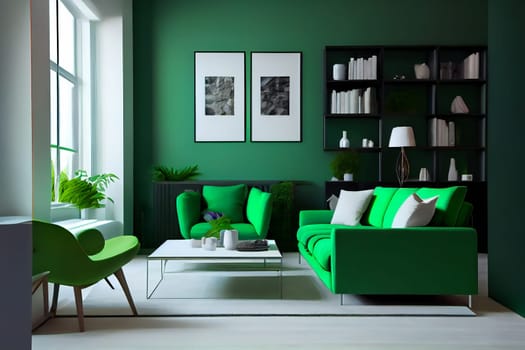 Green  modern interior style. Generative AI.