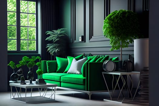 Green  modern interior style. Generative AI.