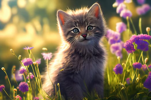 Kitten over natural background.  Generative AI.