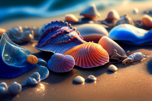 Mixed colorful sea shells.  Generative AI.