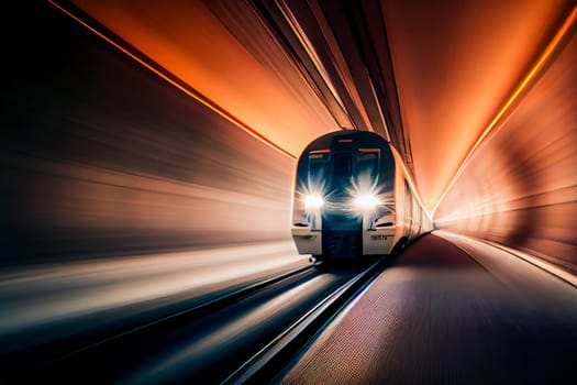 Inside view of Motion blurred underground.  Generative AI.