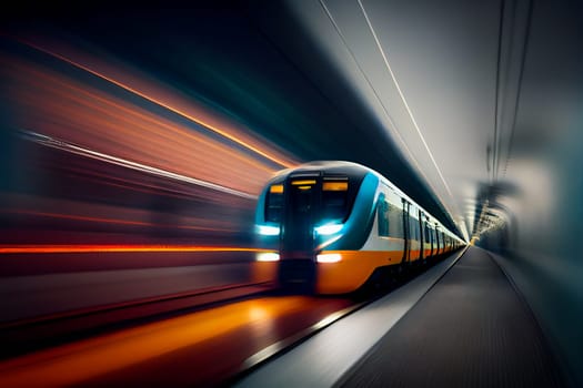Inside view of Motion blurred underground.  Generative AI.