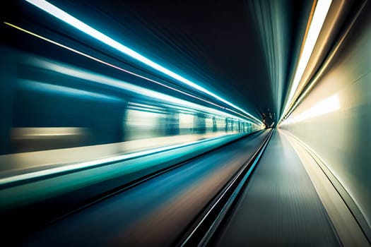 Inside view of Motion blurred underground.  Generative AI.
