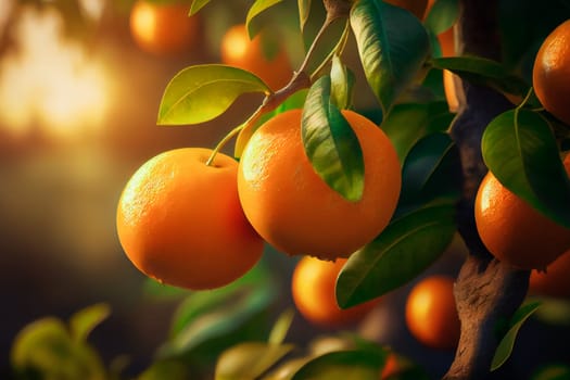 Ripe Oranges Hanging On Tree.  Generative AI .