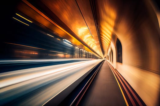 Inside view of Motion blurred underground.  Generative AI.