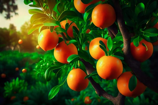 Ripe Oranges Hanging On Tree.  Generative AI .