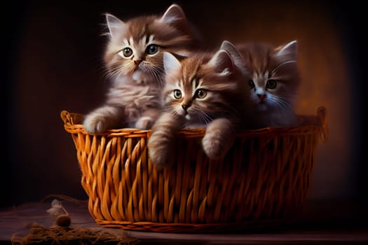 Small cats kittens in basket.  Generative AI.