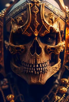Spartan warrior skull in helmet.  skull viking fighter.  Generative AI.