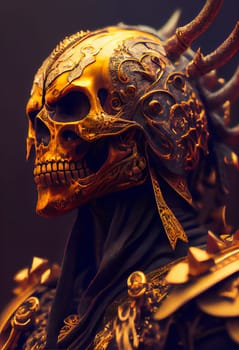 Spartan warrior skull in helmet.  skull viking fighter.  Generative AI.