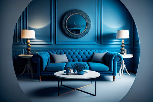 Blue modern interior style. Generative AI.