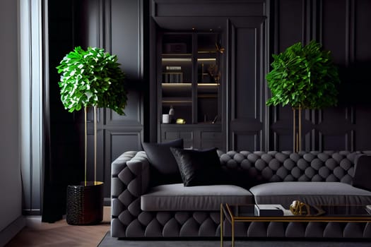 Black modern interior style. Generative AI.