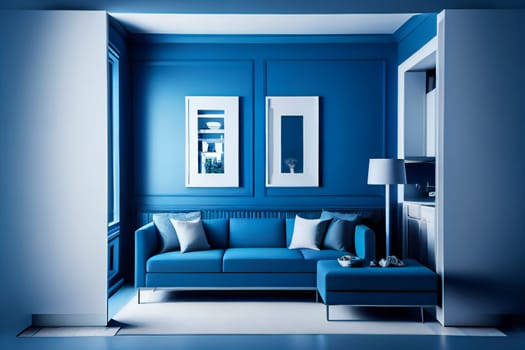 Blue modern interior style. Generative AI.