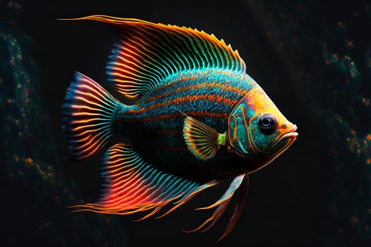 Beautiful  colorful fisch on  black background.  Image created with Generative AI technology