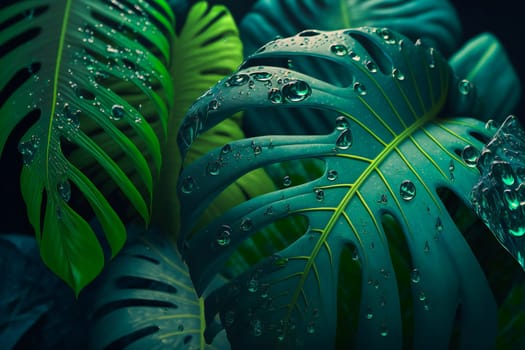 Tropical Rainforest Landscape background. Tropical jungle palms. Generative AI .