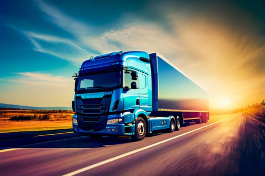Truck On Freeway.  Generative AI.